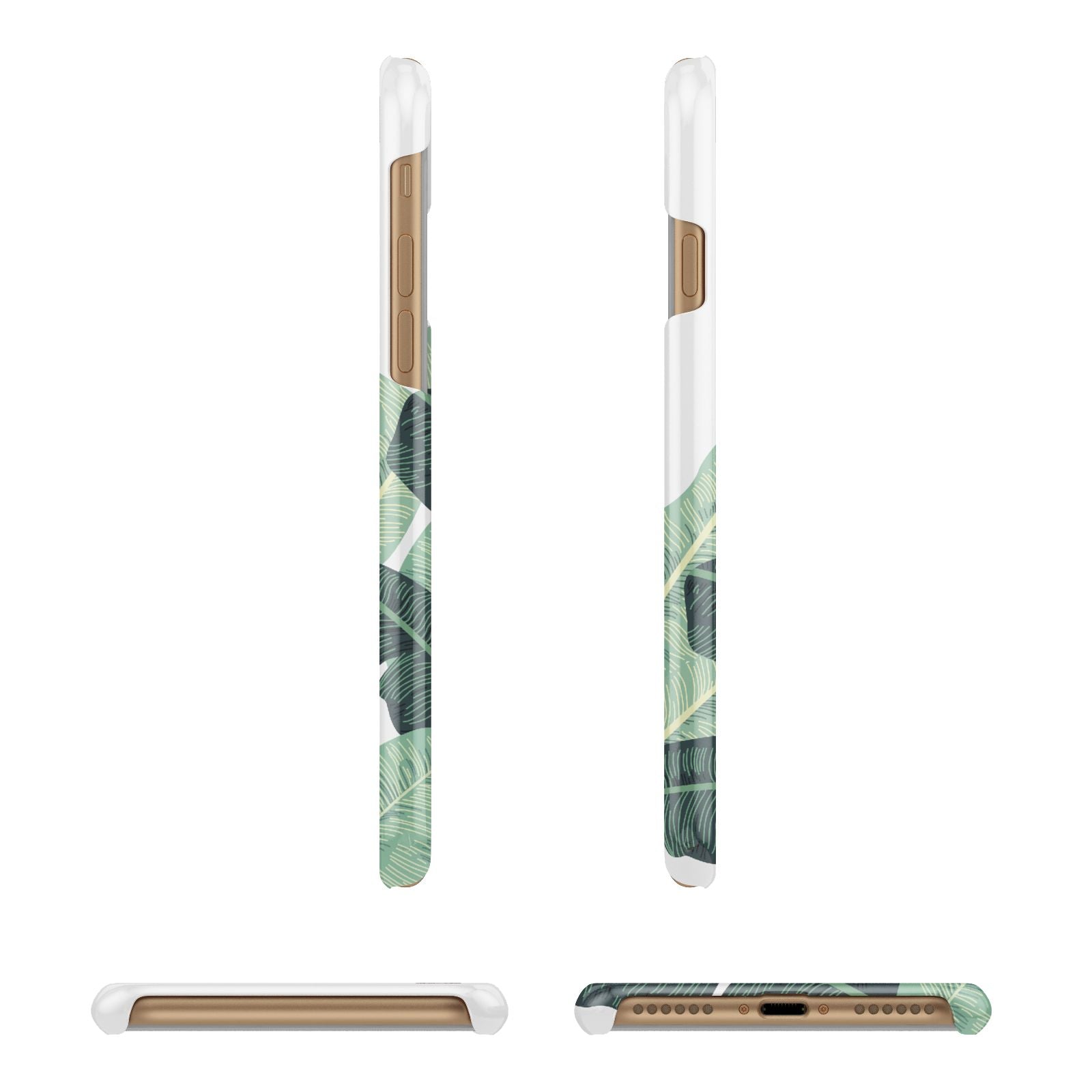 Personalised White Banana Leaf Apple iPhone 7 8 3D Wrap Snap Case Angled Images