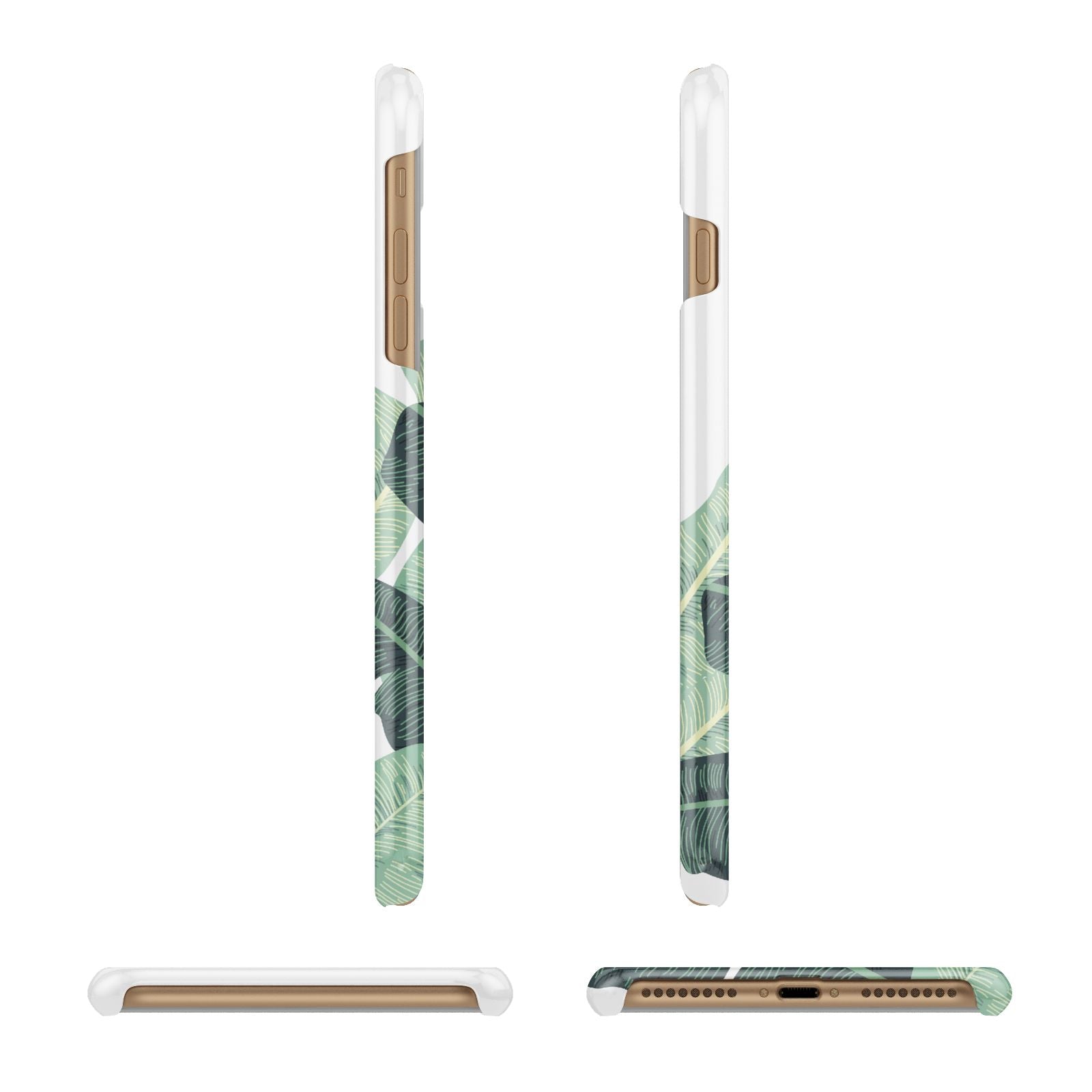 Personalised White Banana Leaf Apple iPhone 7 Plus 3D Wrap Snap Case Angled Images