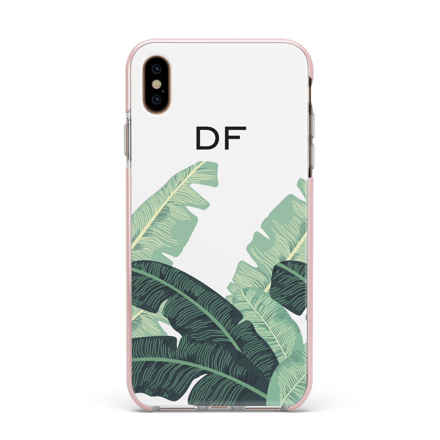 Personalised White Banana Leaf Apple iPhone Xs Max Impact Case Pink Edge on Gold Phone
