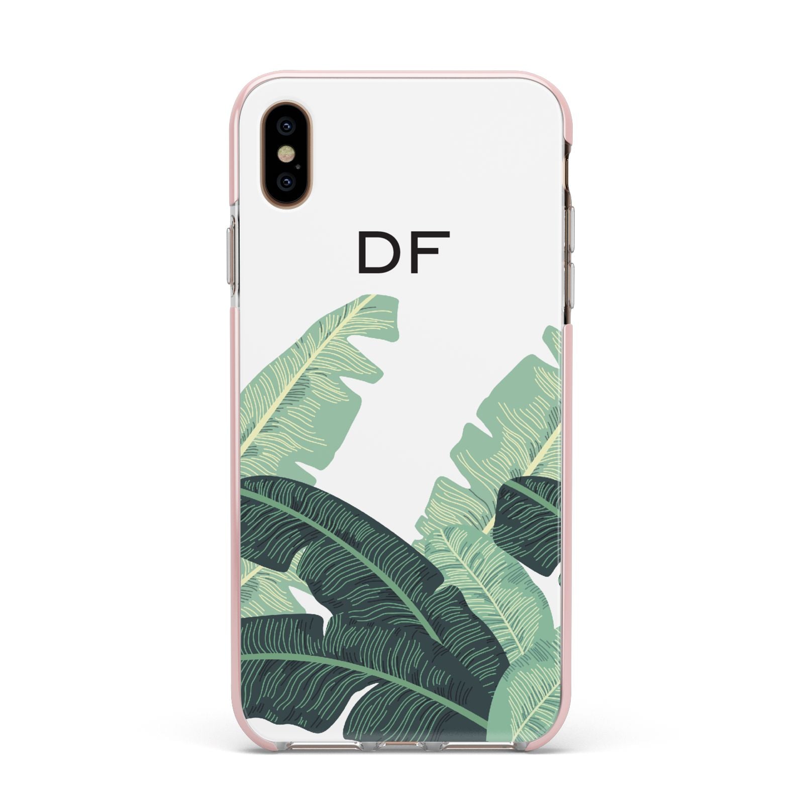 Personalised White Banana Leaf Apple iPhone Xs Max Impact Case Pink Edge on Gold Phone