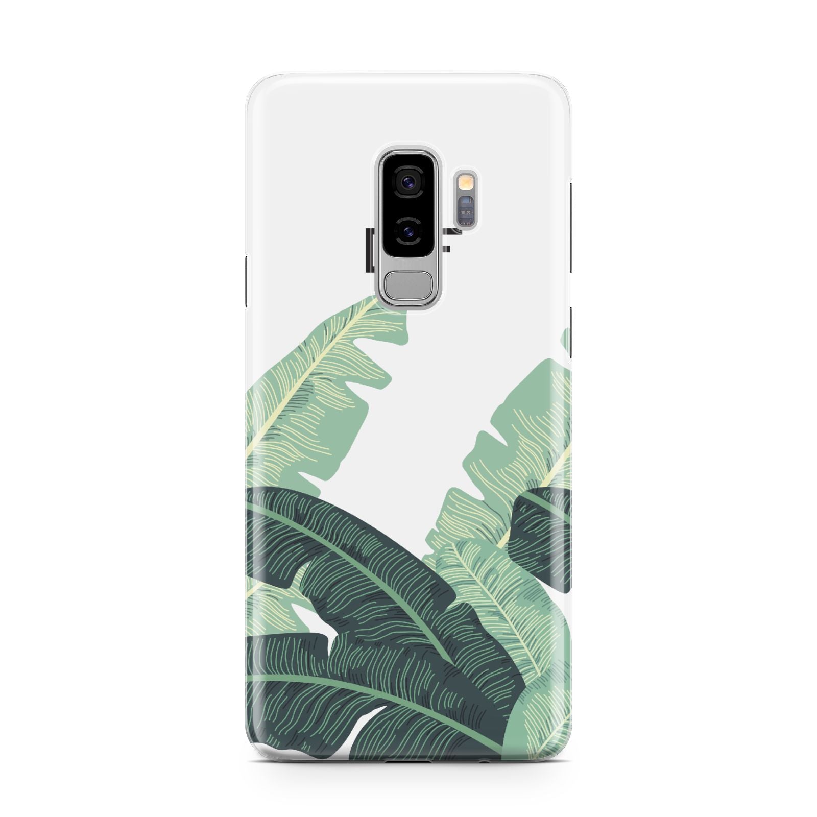 Personalised White Banana Leaf Samsung Galaxy S9 Plus Case on Silver phone