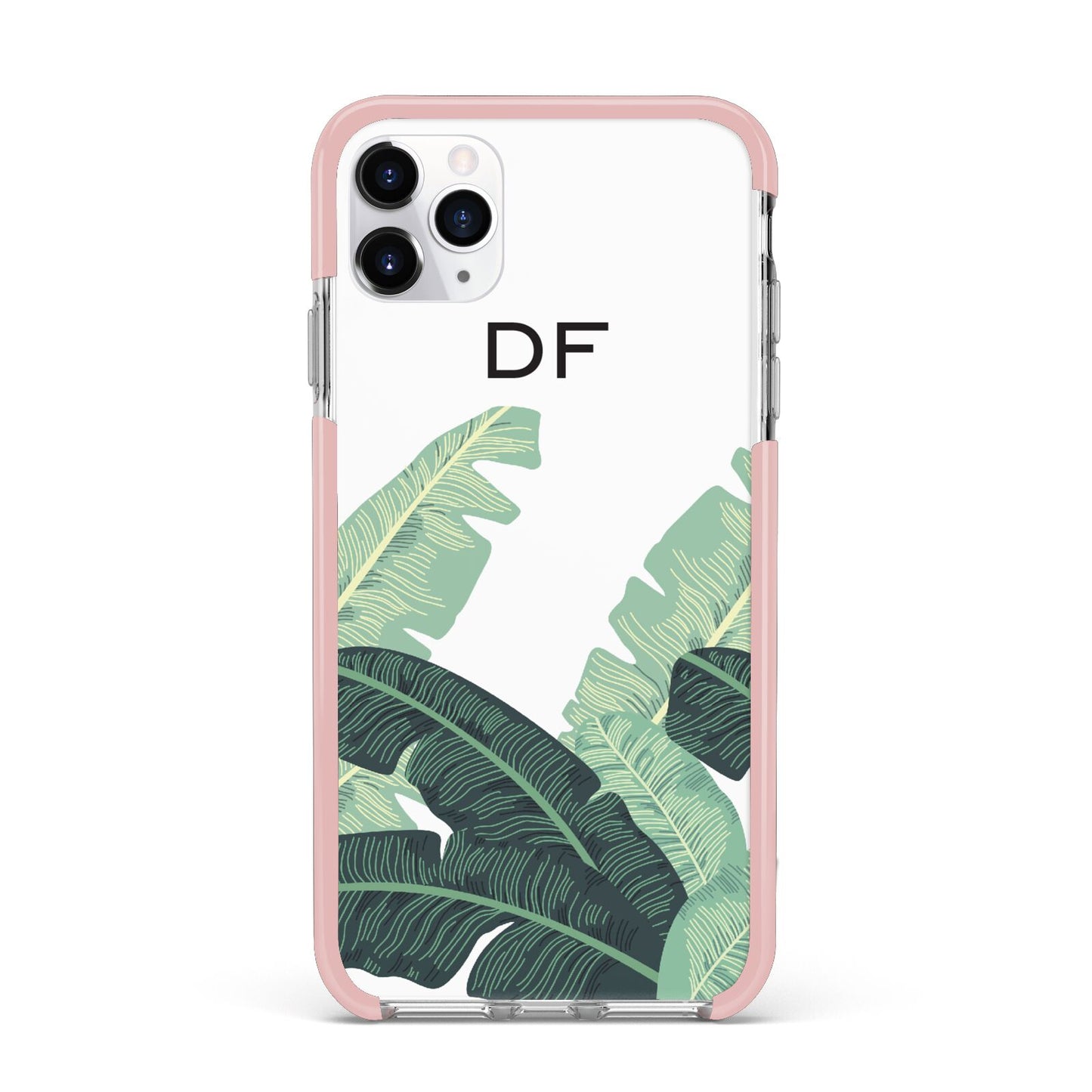 Personalised White Banana Leaf iPhone 11 Pro Max Impact Pink Edge Case