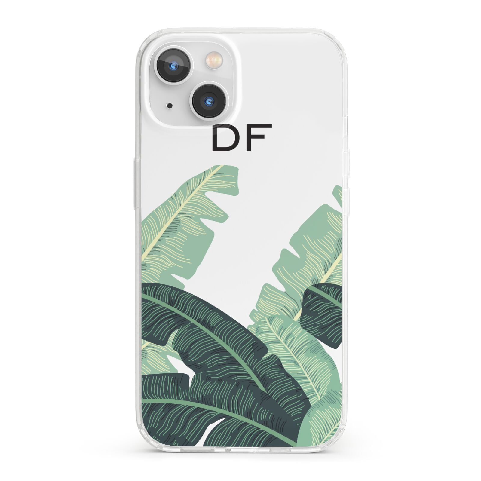 Personalised White Banana Leaf iPhone 13 Clear Bumper Case