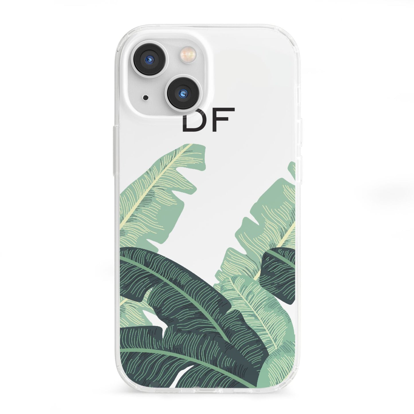 Personalised White Banana Leaf iPhone 13 Mini Clear Bumper Case