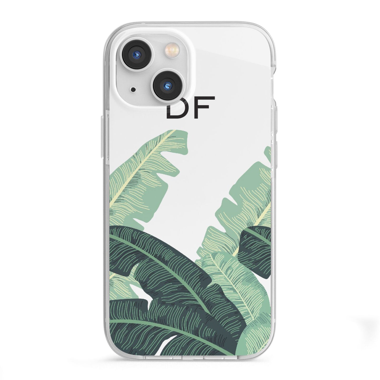 Personalised White Banana Leaf iPhone 13 Mini TPU Impact Case with White Edges