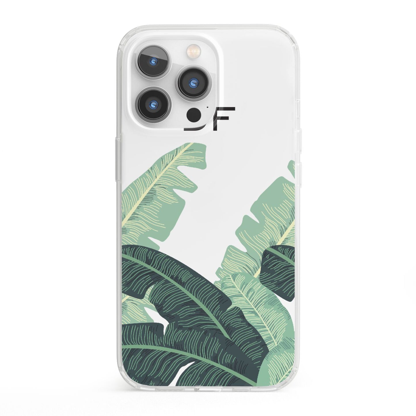 Personalised White Banana Leaf iPhone 13 Pro Clear Bumper Case