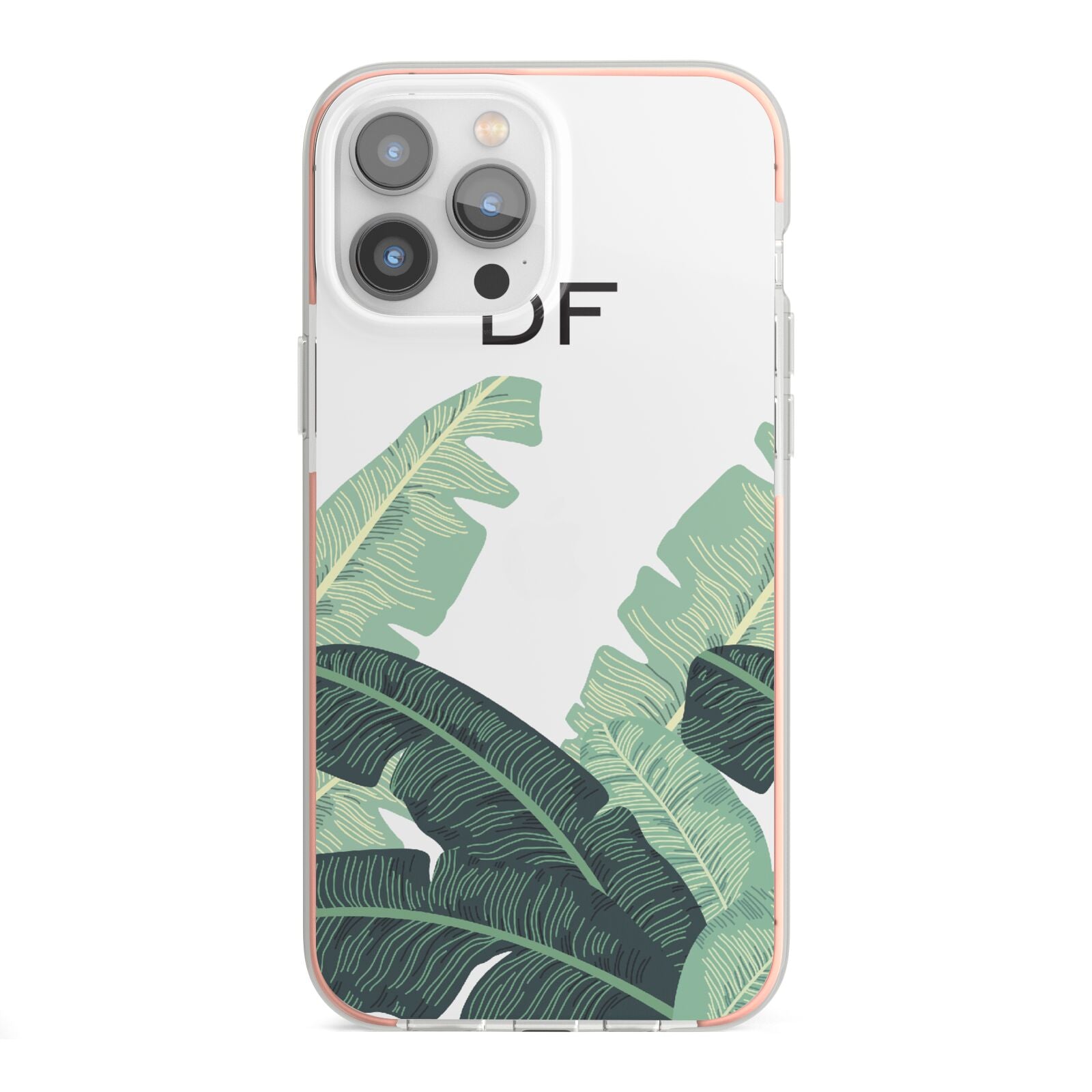 Personalised White Banana Leaf iPhone 13 Pro Max TPU Impact Case with Pink Edges