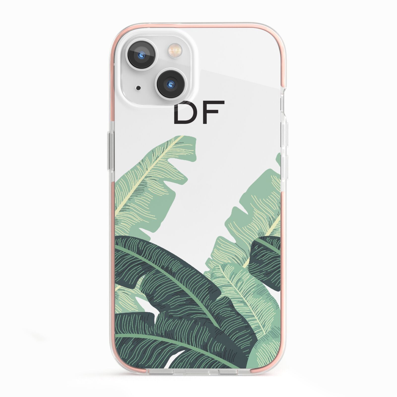 Personalised White Banana Leaf iPhone 13 TPU Impact Case with Pink Edges