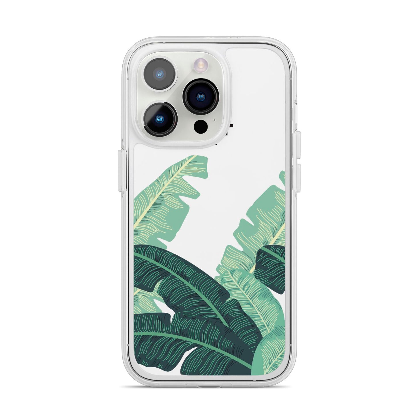 Personalised White Banana Leaf iPhone 14 Pro Clear Tough Case Silver