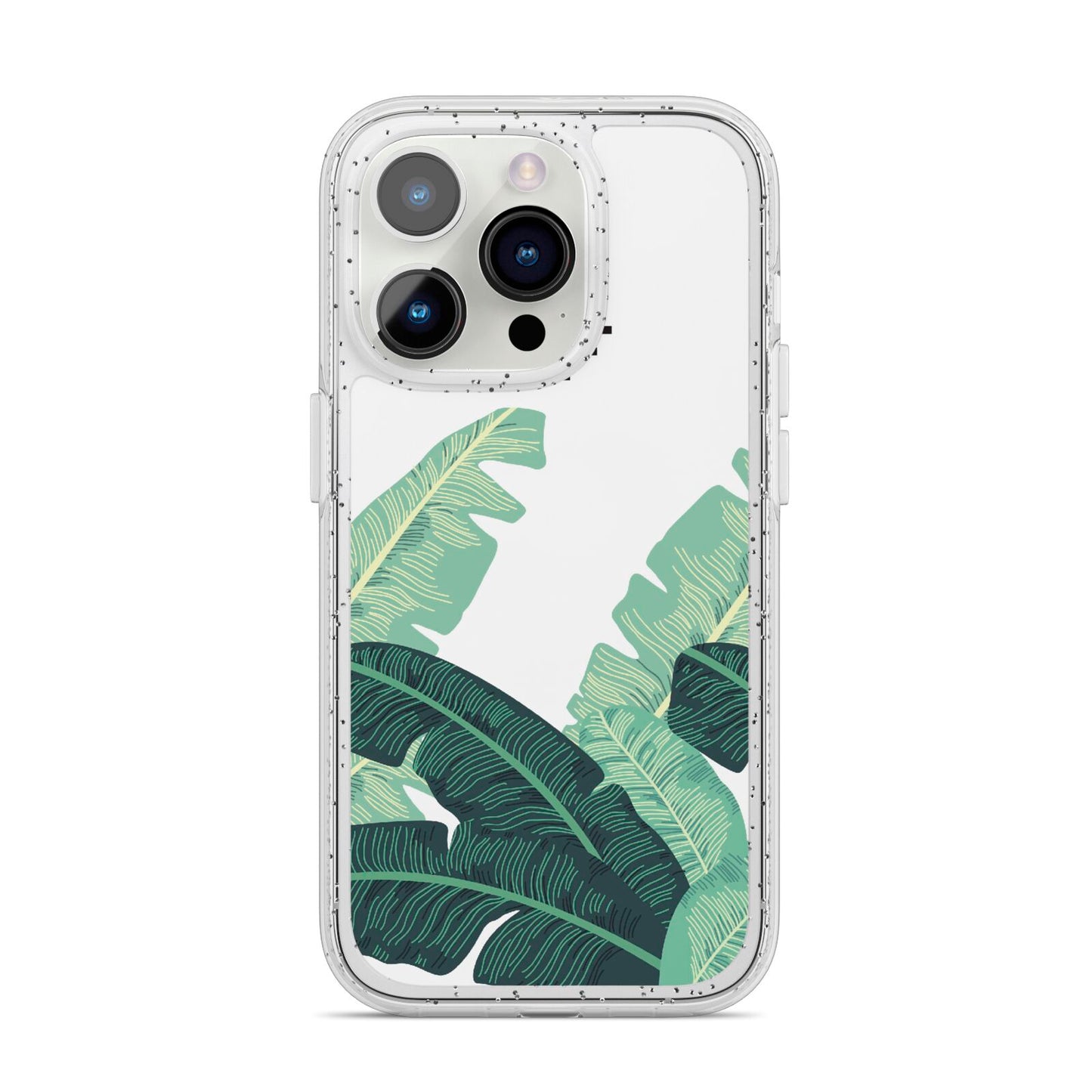 Personalised White Banana Leaf iPhone 14 Pro Glitter Tough Case Silver
