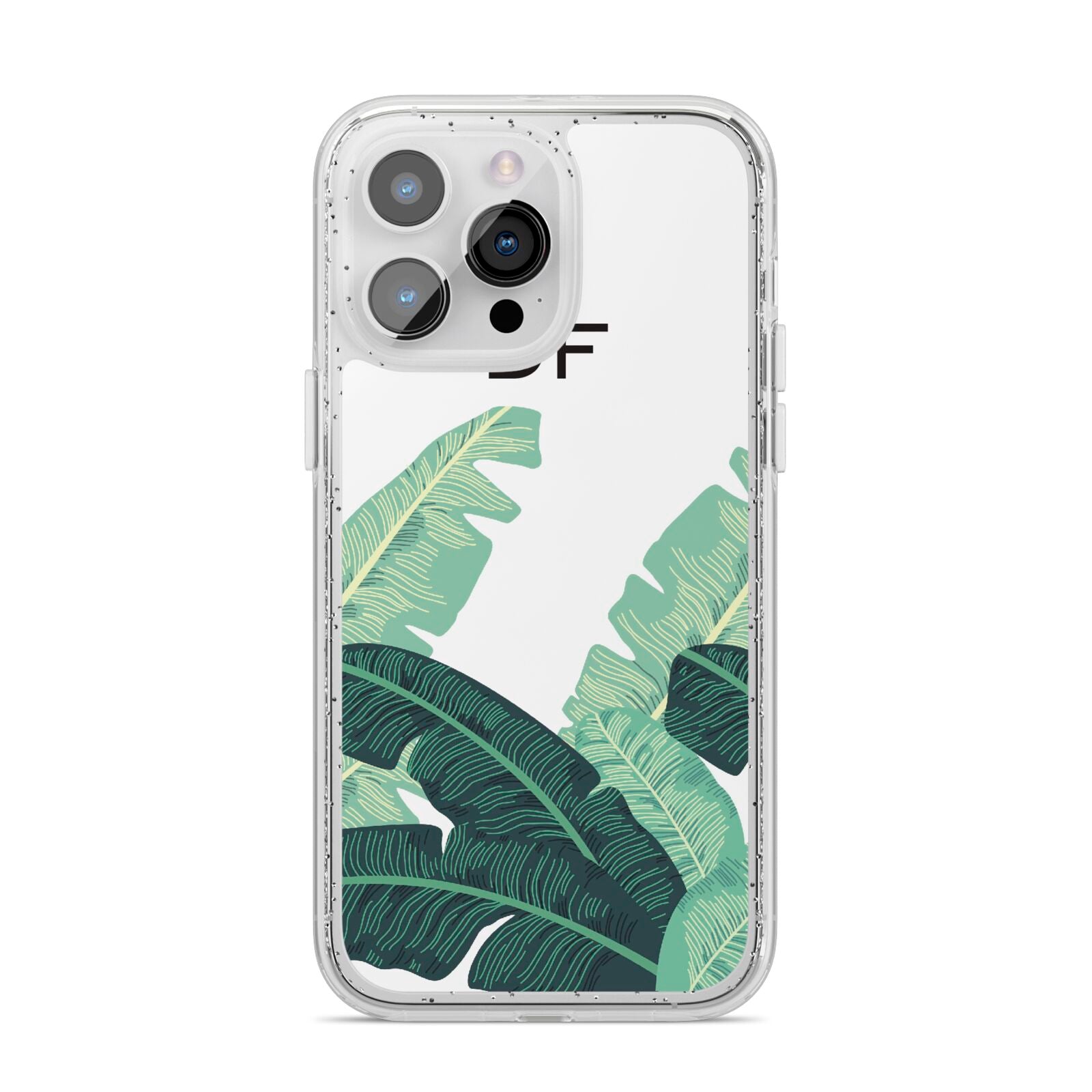 Personalised White Banana Leaf iPhone 14 Pro Max Glitter Tough Case Silver