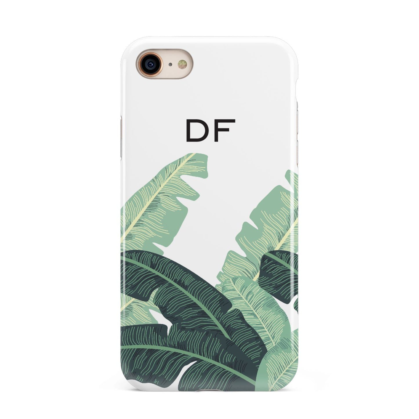 Personalised White Banana Leaf iPhone 8 3D Tough Case on Gold Phone