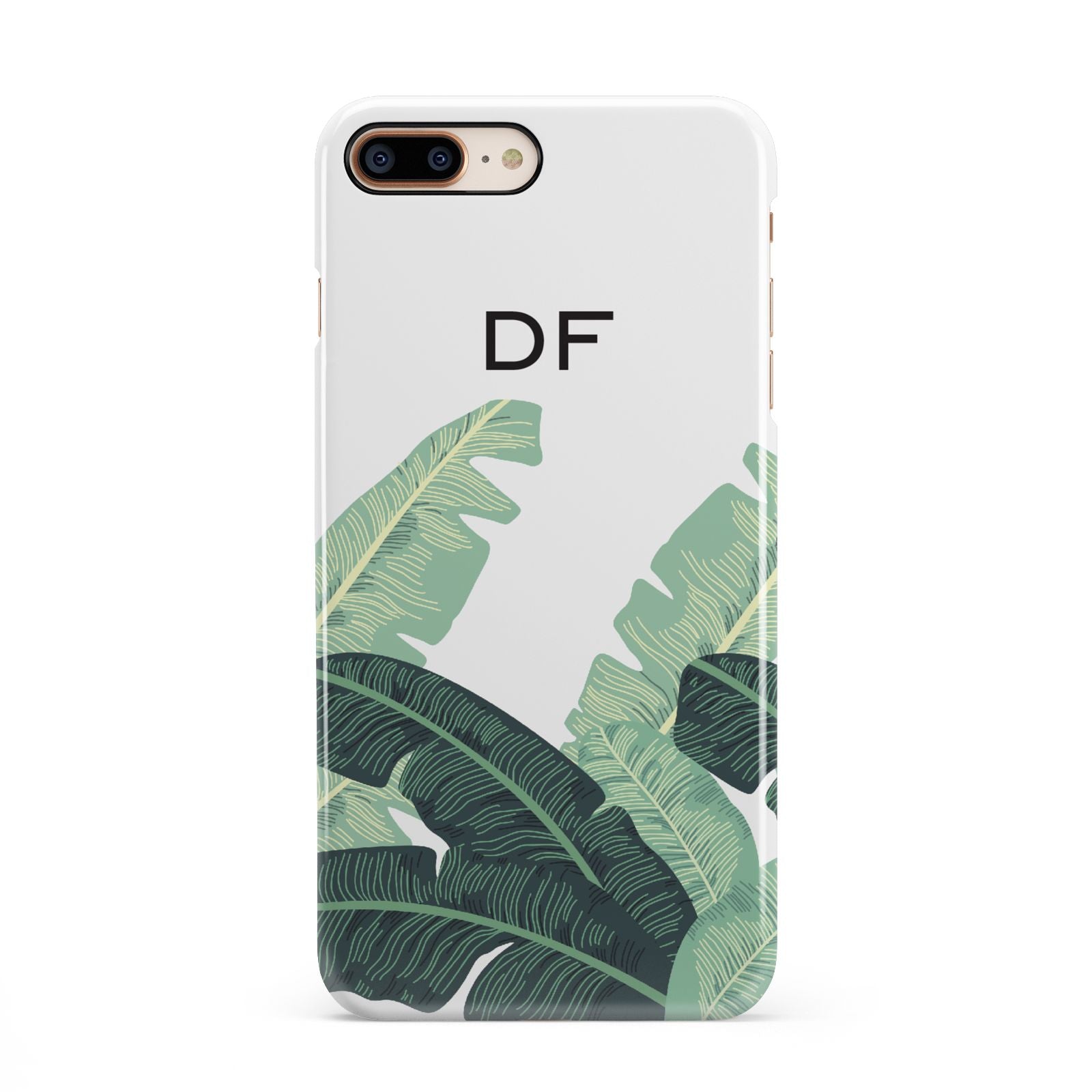 Personalised White Banana Leaf iPhone 8 Plus 3D Snap Case on Gold Phone