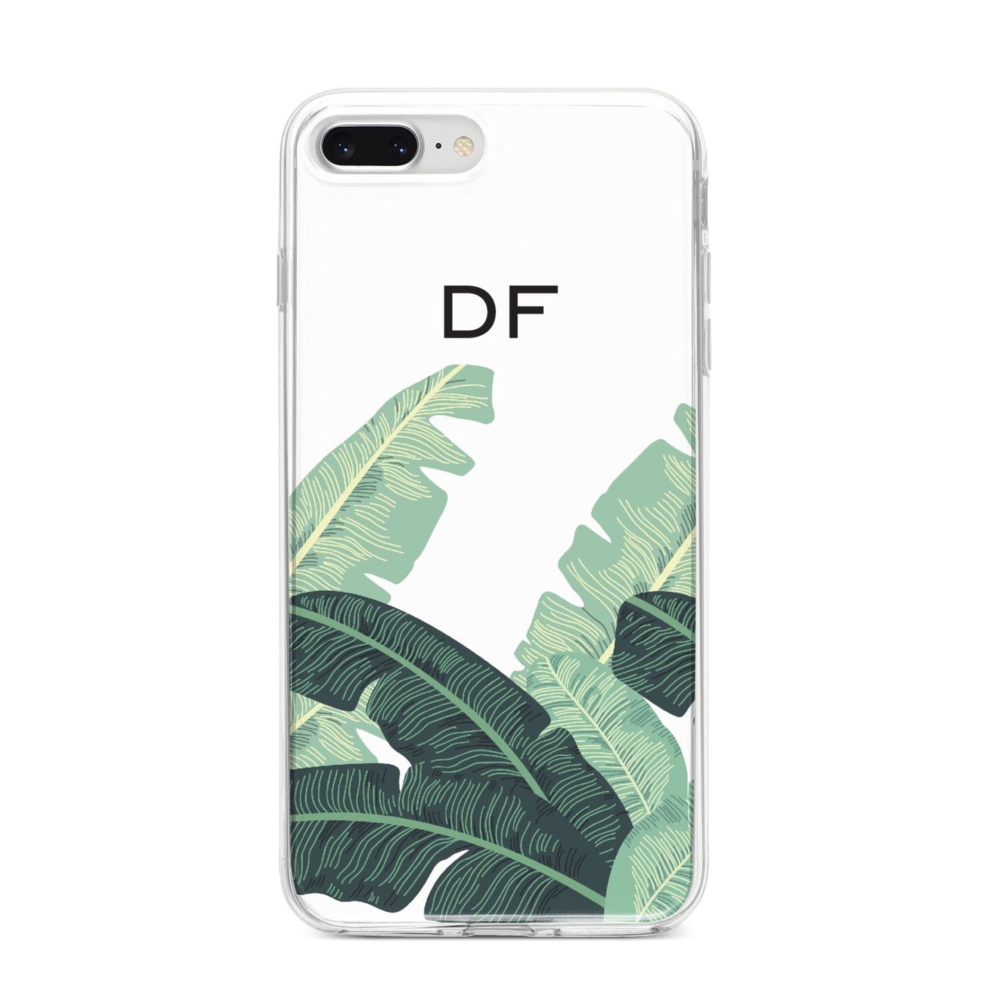Personalised White Banana Leaf iPhone 8 Plus Bumper Case on Silver iPhone