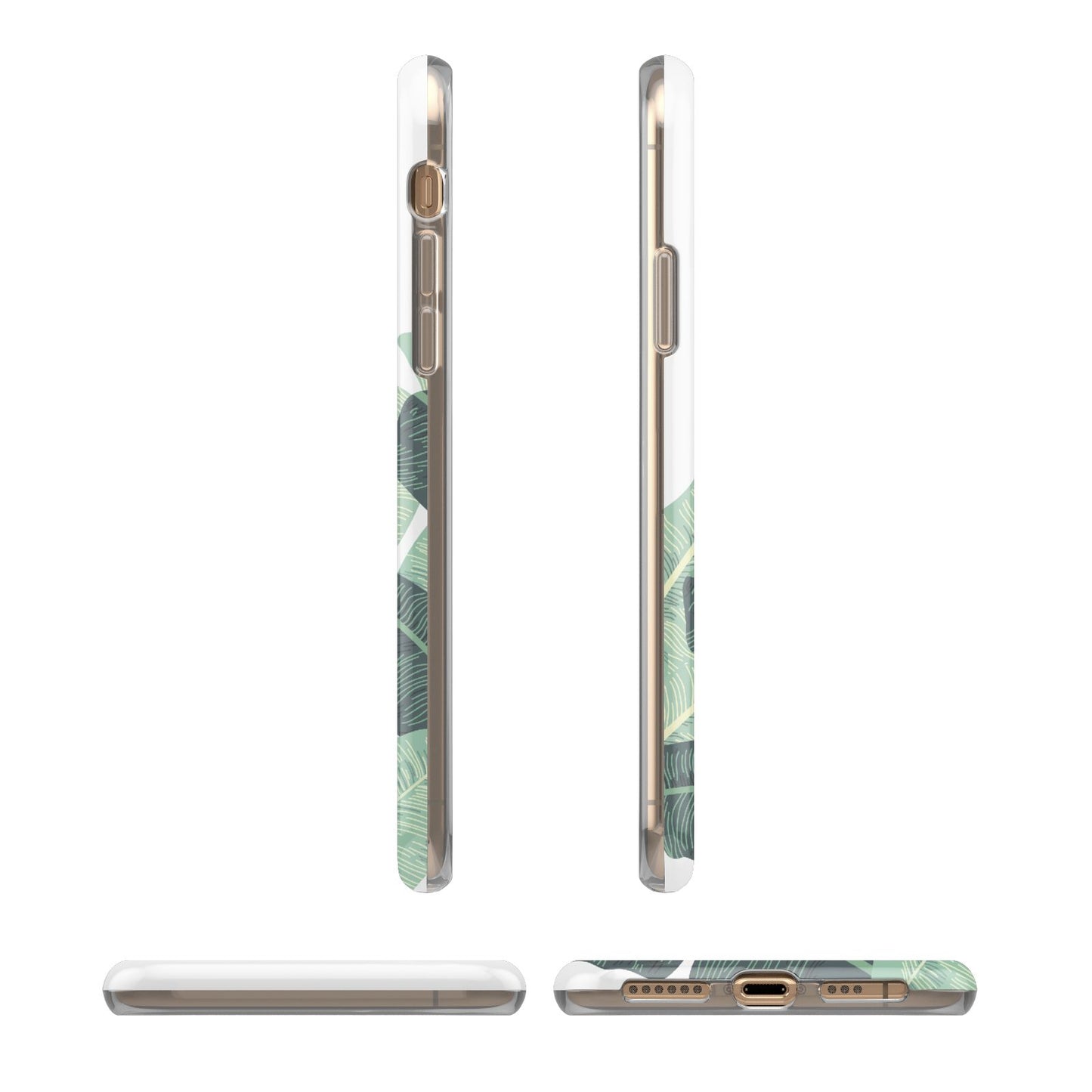 Personalised White Banana Leaf iPhone XS 3D Tough Case in Gold Angled Images