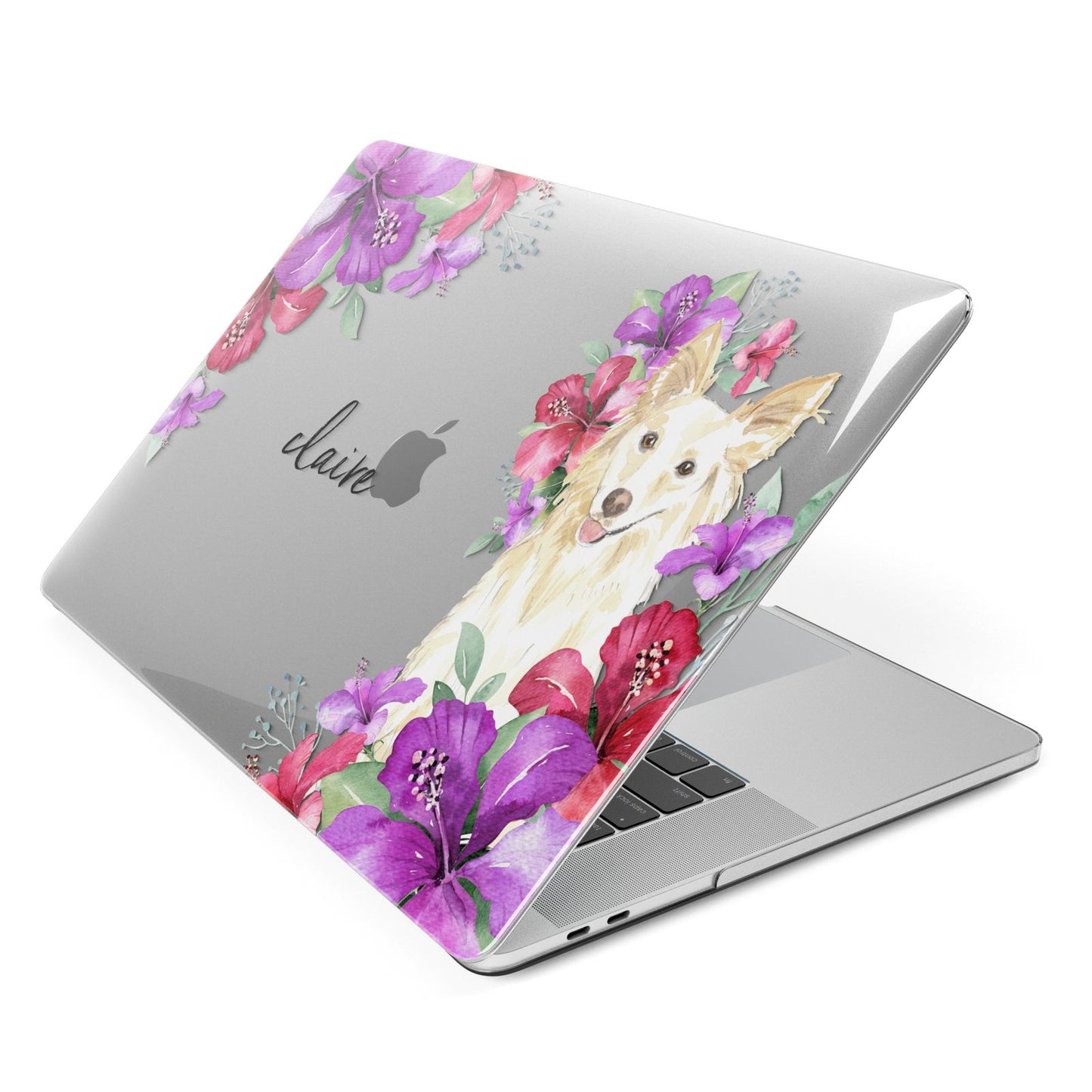 Personalised White Collie Apple MacBook Case Side View