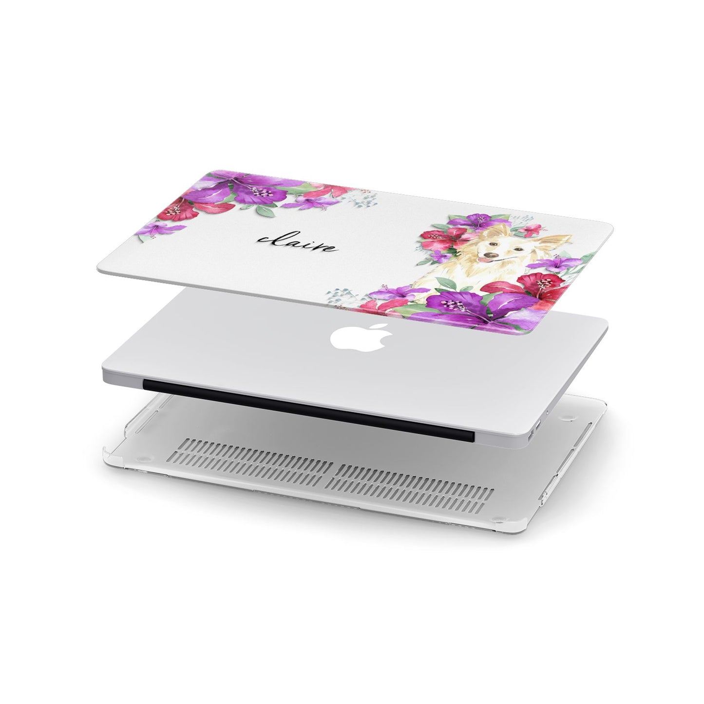 Personalised White Collie Apple MacBook Case in Detail