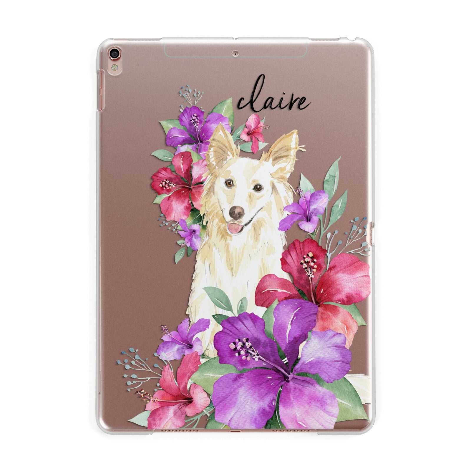 Personalised White Collie Apple iPad Rose Gold Case