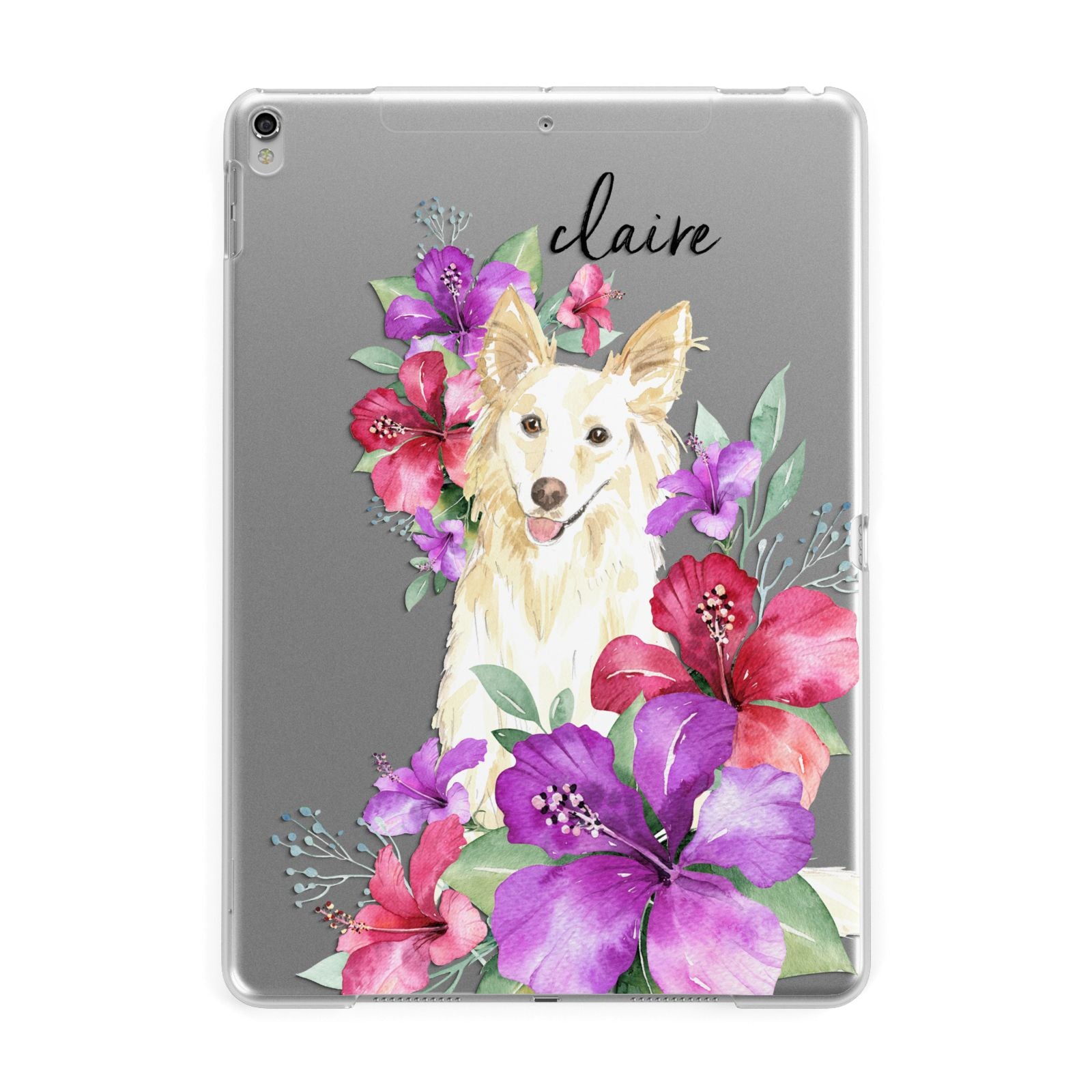 Personalised White Collie Apple iPad Silver Case