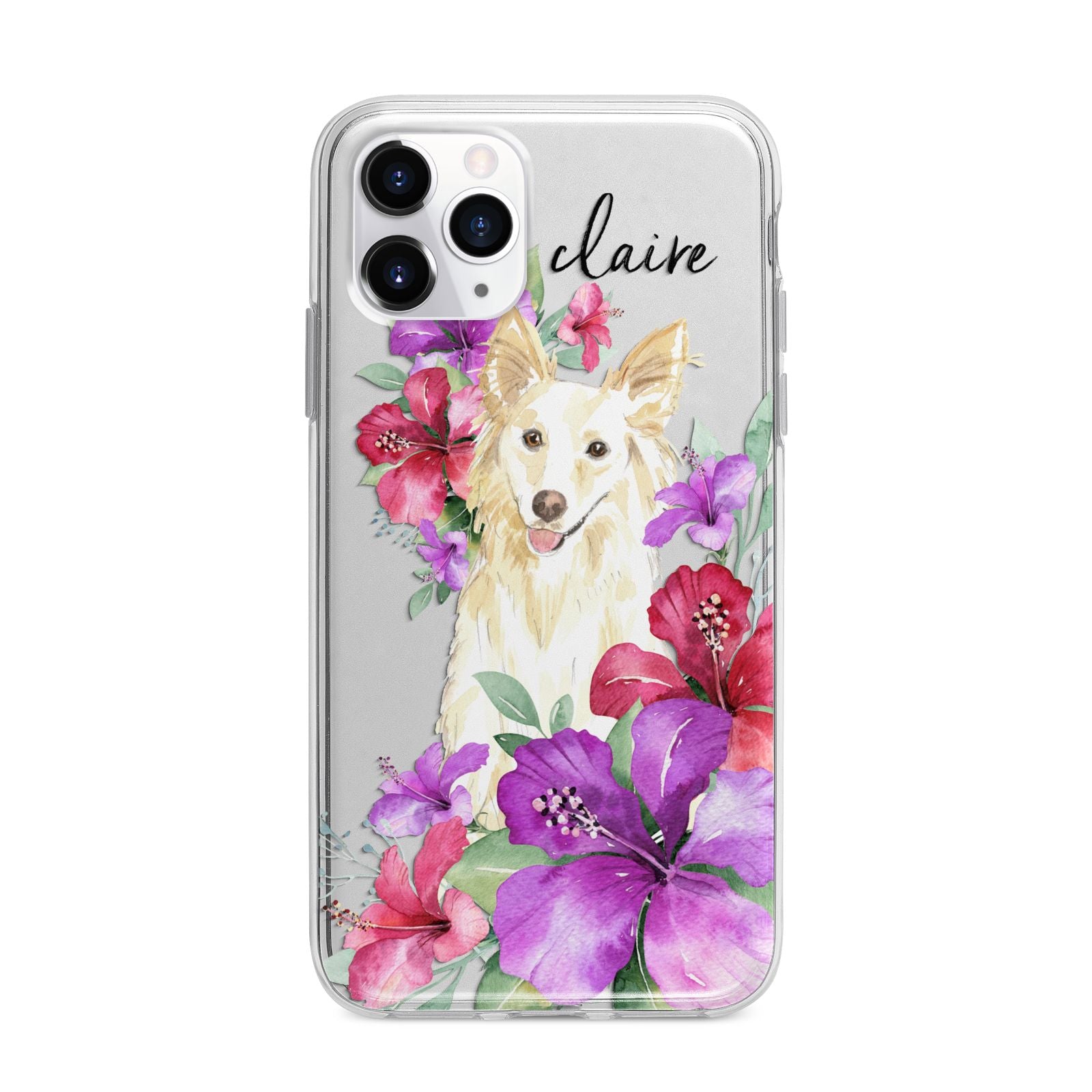 Personalised White Collie Apple iPhone 11 Pro Max in Silver with Bumper Case