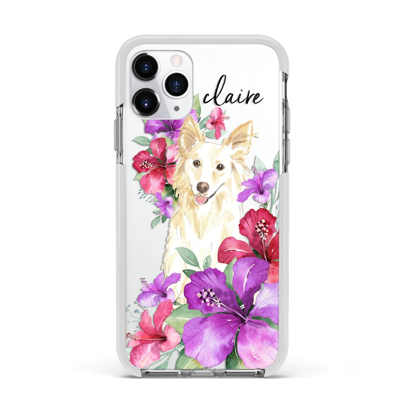 Personalised White Collie Apple iPhone 11 Pro in Silver with White Impact Case