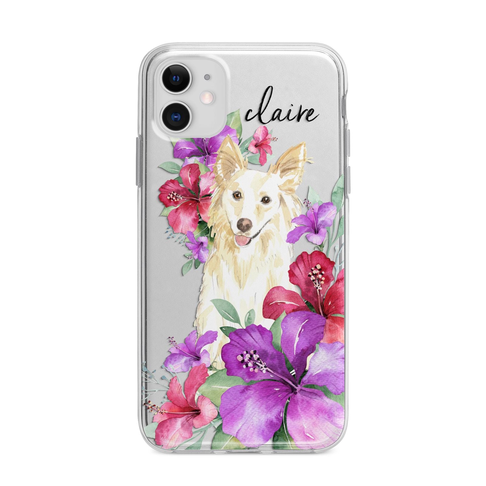 Personalised White Collie Apple iPhone 11 in White with Bumper Case