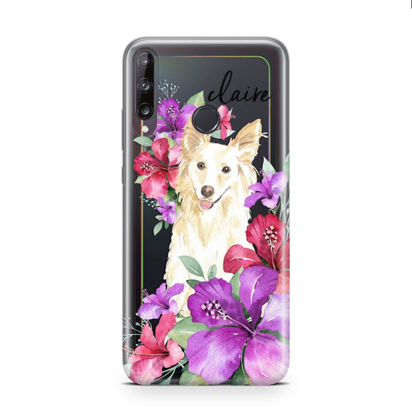 Personalised White Collie Huawei P40 Lite E Phone Case
