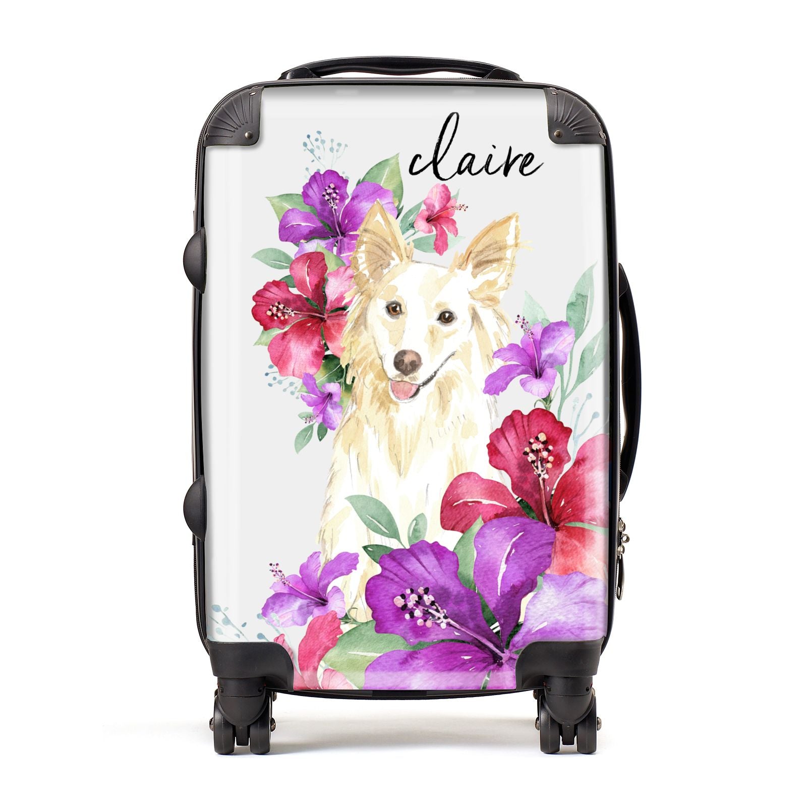 Personalised White Collie Suitcase