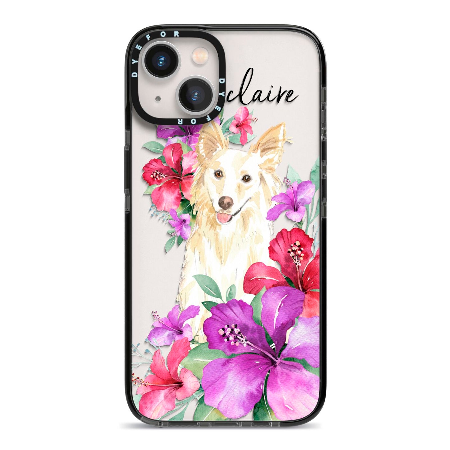 Personalised White Collie iPhone 13 Black Impact Case on Silver phone