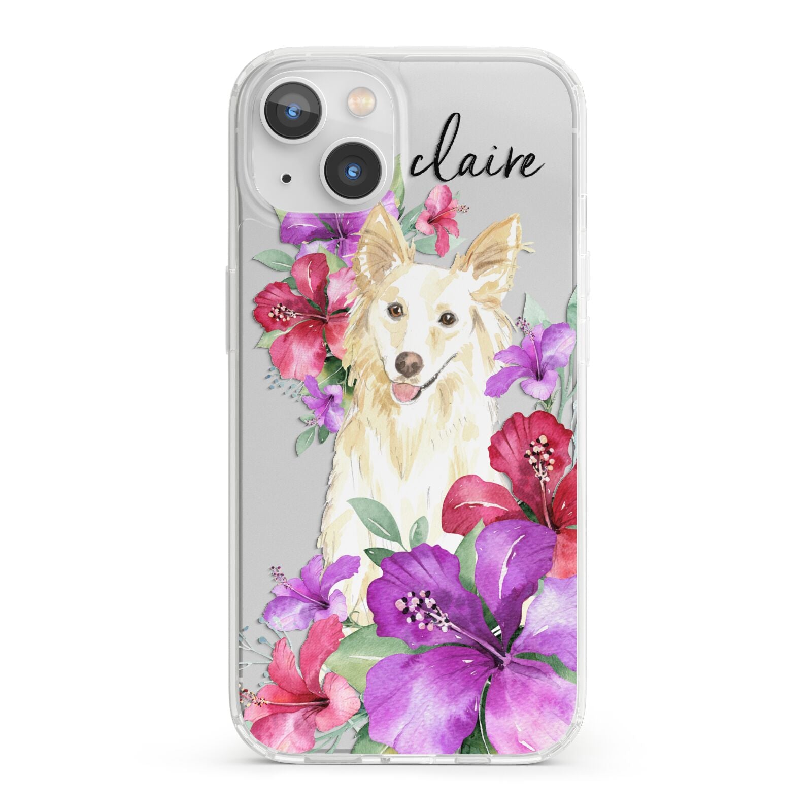 Personalised White Collie iPhone 13 Clear Bumper Case