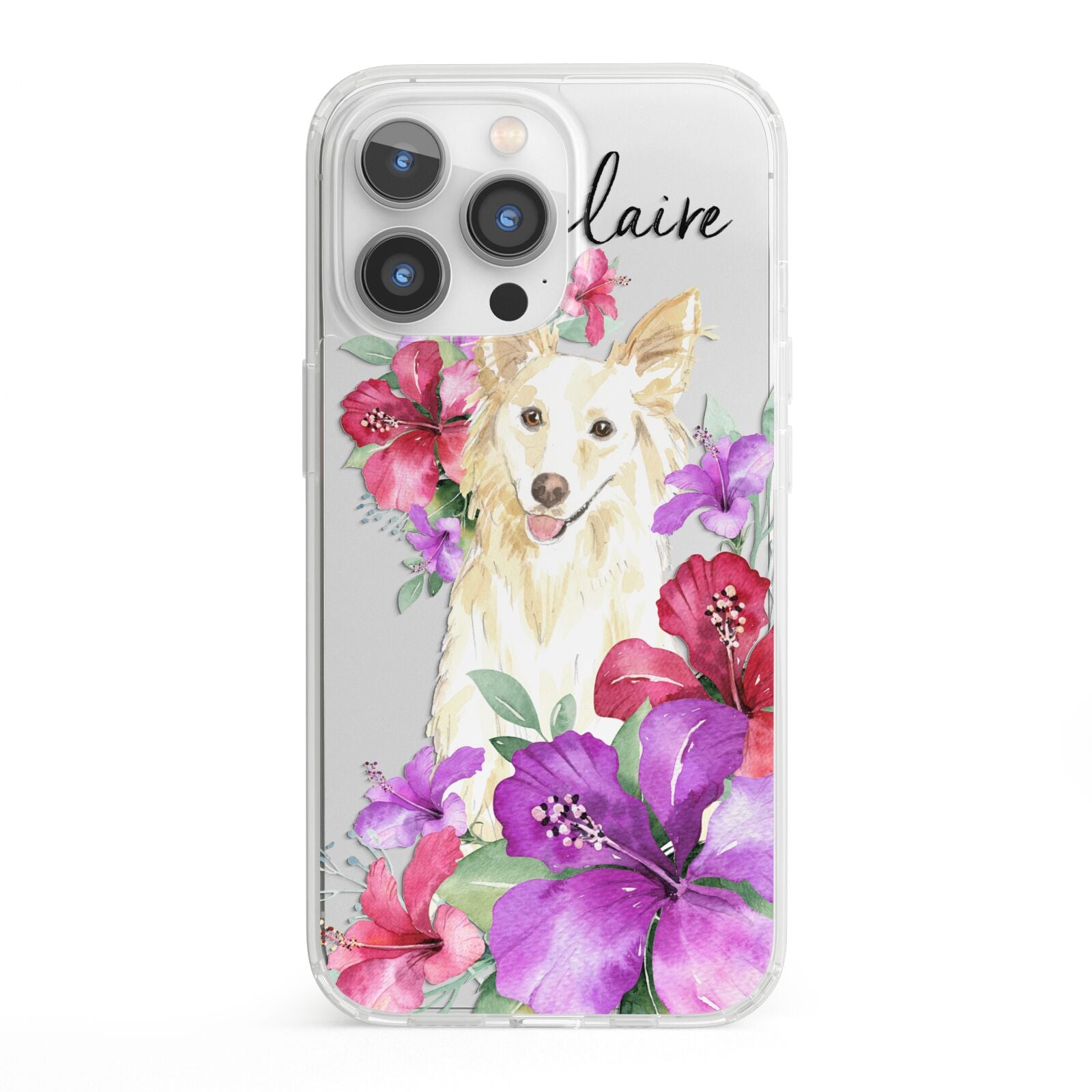 Personalised White Collie iPhone 13 Pro Clear Bumper Case