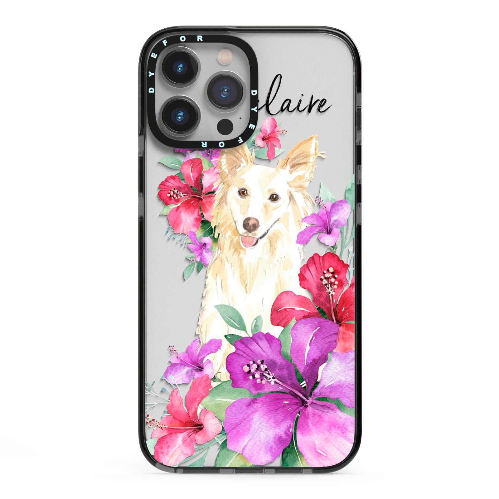 Personalised White Collie iPhone 13 Pro Max Black Impact Case on Silver phone