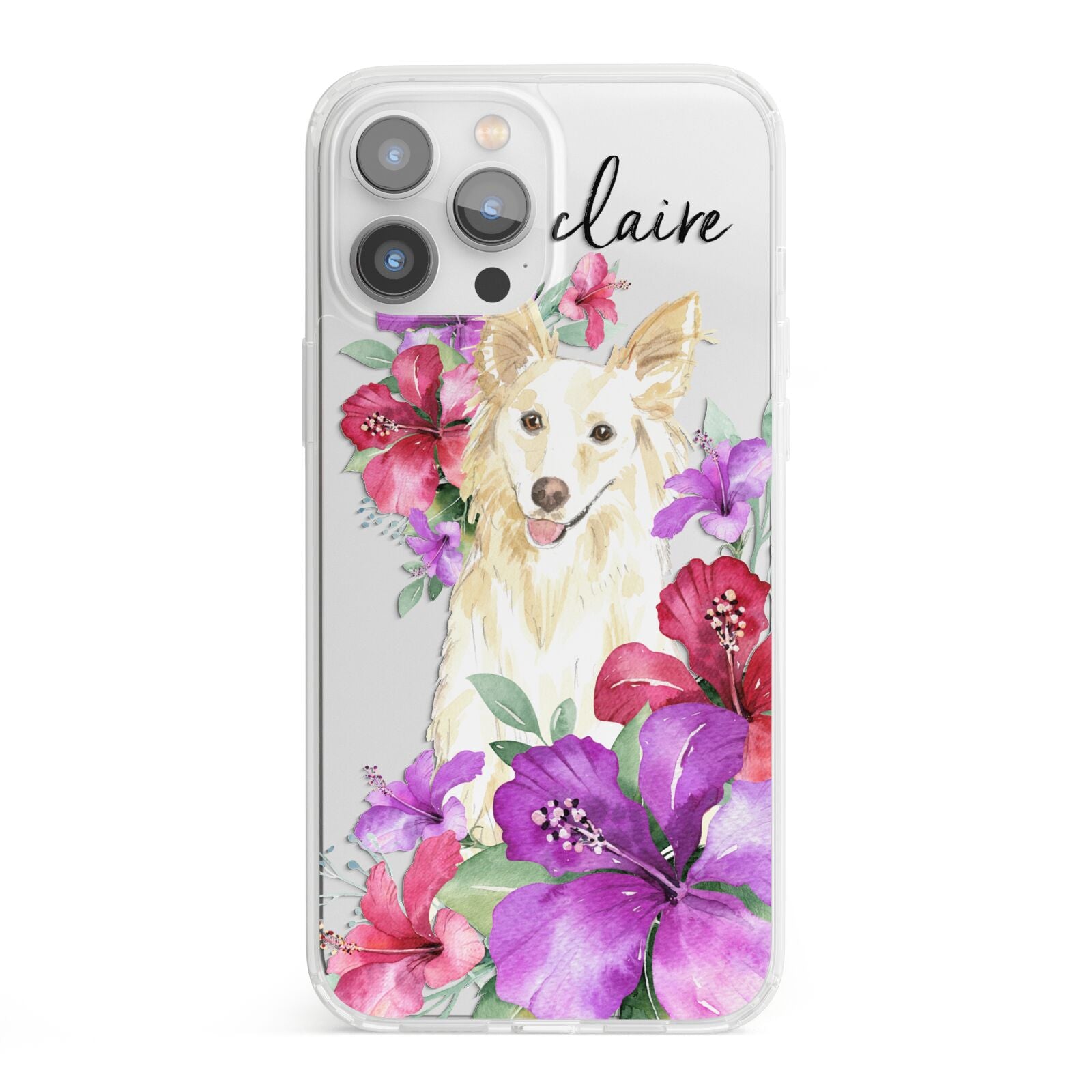 Personalised White Collie iPhone 13 Pro Max Clear Bumper Case