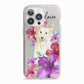 Personalised White Collie iPhone 13 Pro TPU Impact Case with Pink Edges