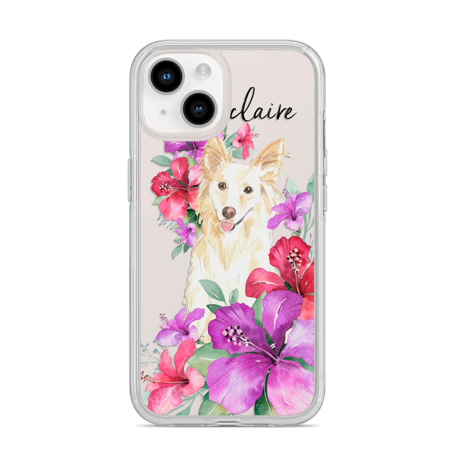 Personalised White Collie iPhone 14 Clear Tough Case Starlight