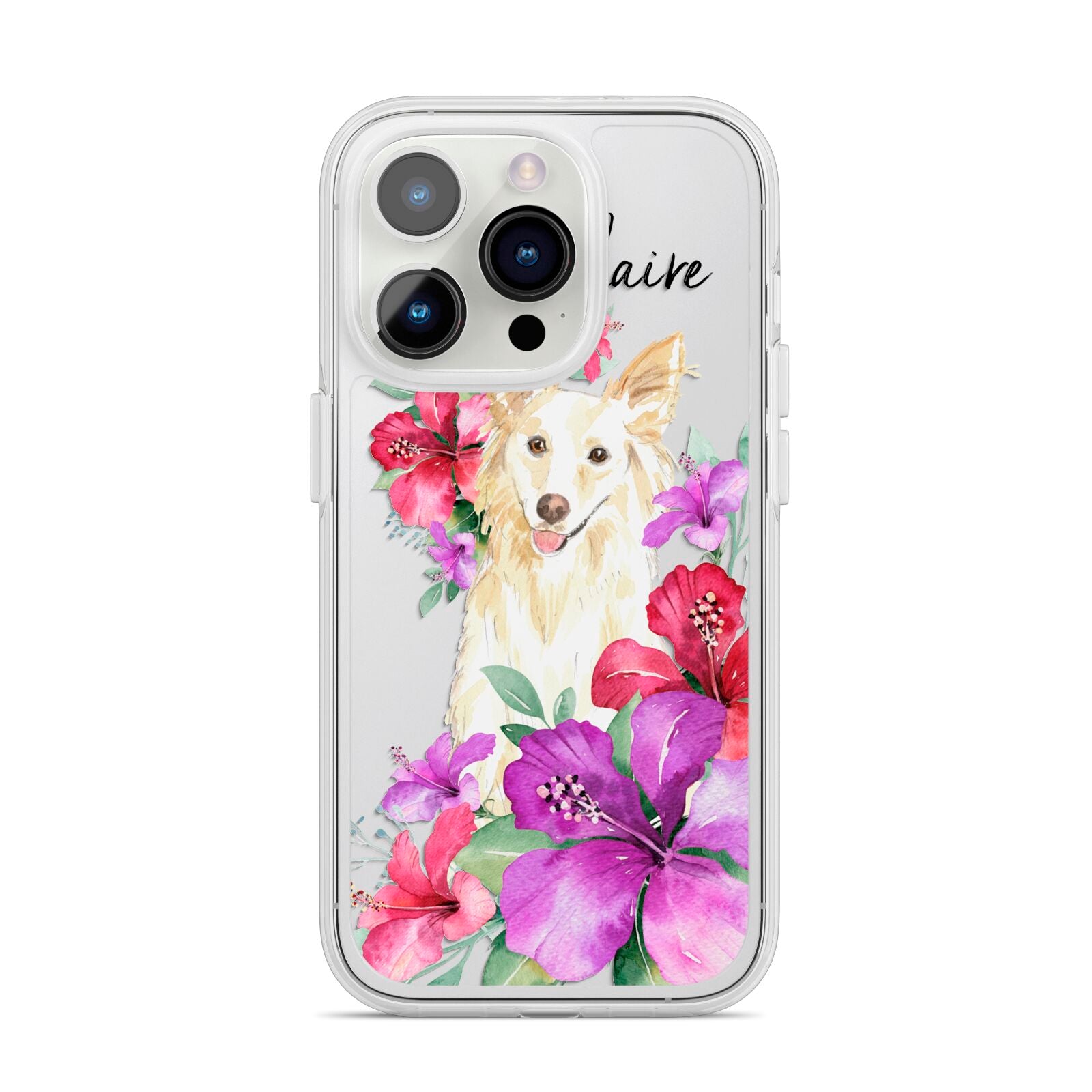 Personalised White Collie iPhone 14 Pro Clear Tough Case Silver