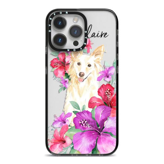 Personalised White Collie iPhone 14 Pro Max Black Impact Case on Silver phone
