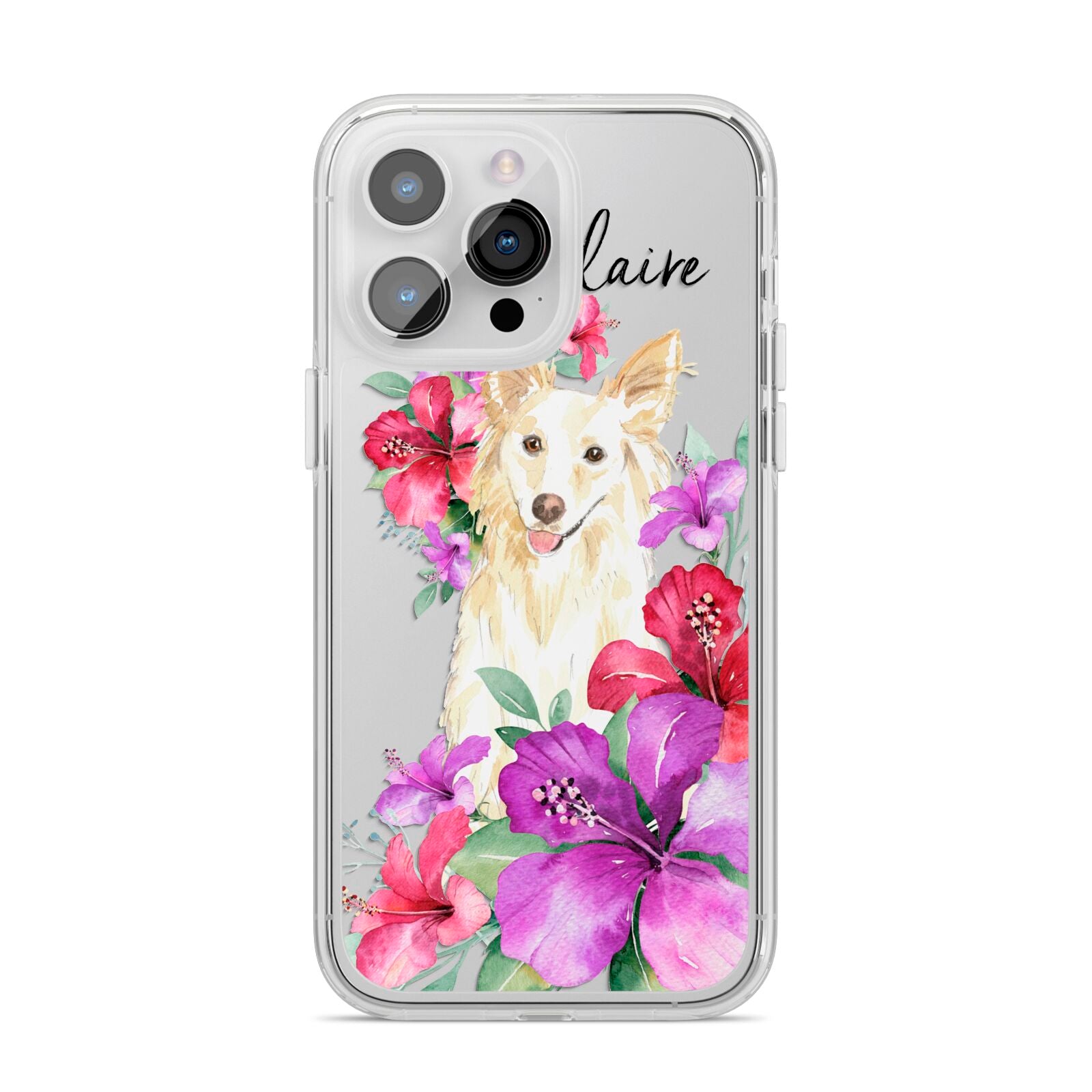 Personalised White Collie iPhone 14 Pro Max Clear Tough Case Silver