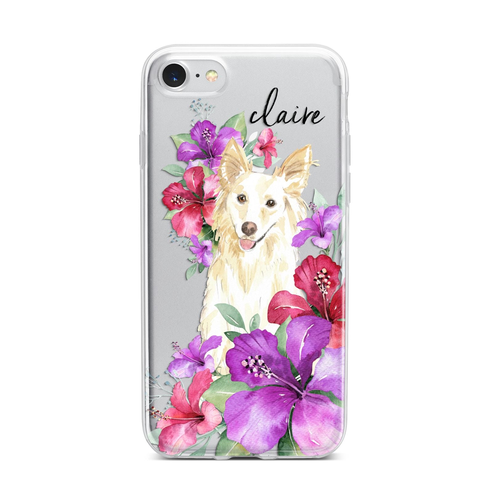 Personalised White Collie iPhone 7 Bumper Case on Silver iPhone