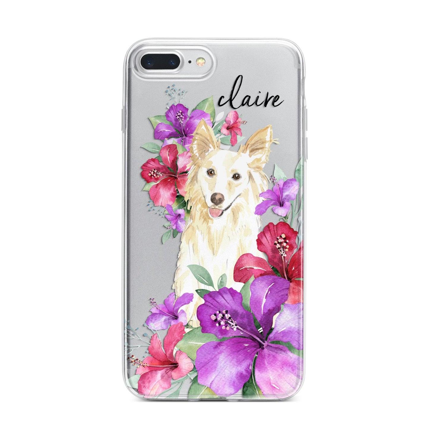 Personalised White Collie iPhone 7 Plus Bumper Case on Silver iPhone