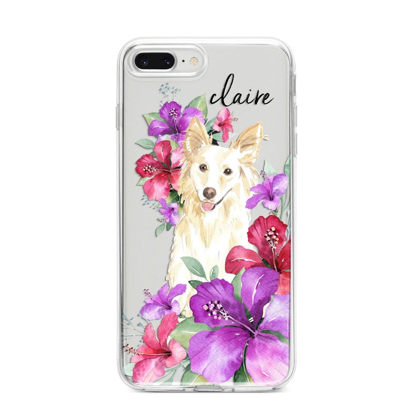 Personalised White Collie iPhone 8 Plus Bumper Case on Silver iPhone