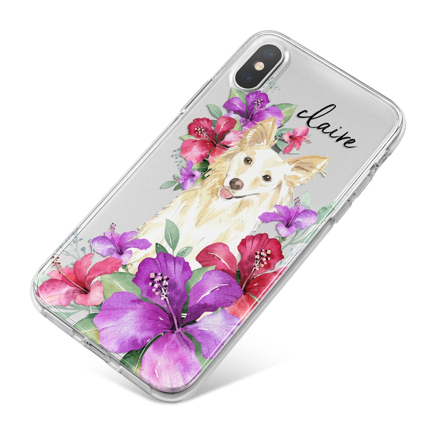 Personalised White Collie iPhone X Bumper Case on Silver iPhone
