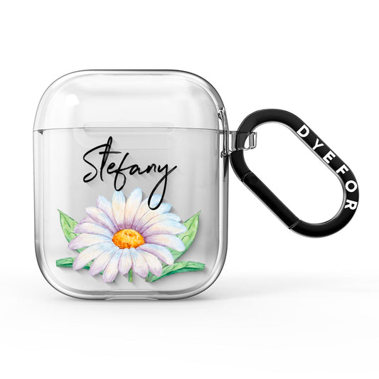 Personalised White Daisy AirPods Clear Case