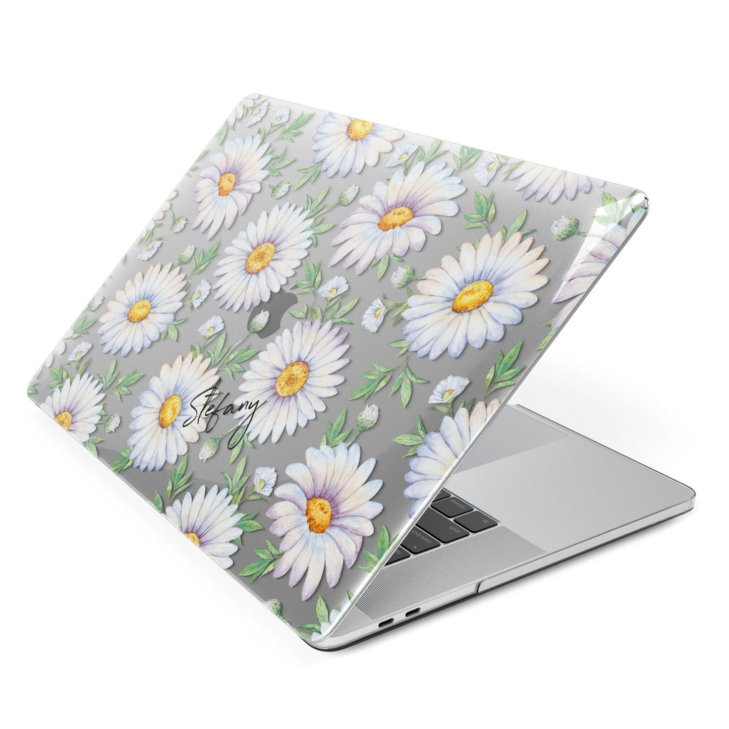 Personalised White Daisy Apple MacBook Case Side View
