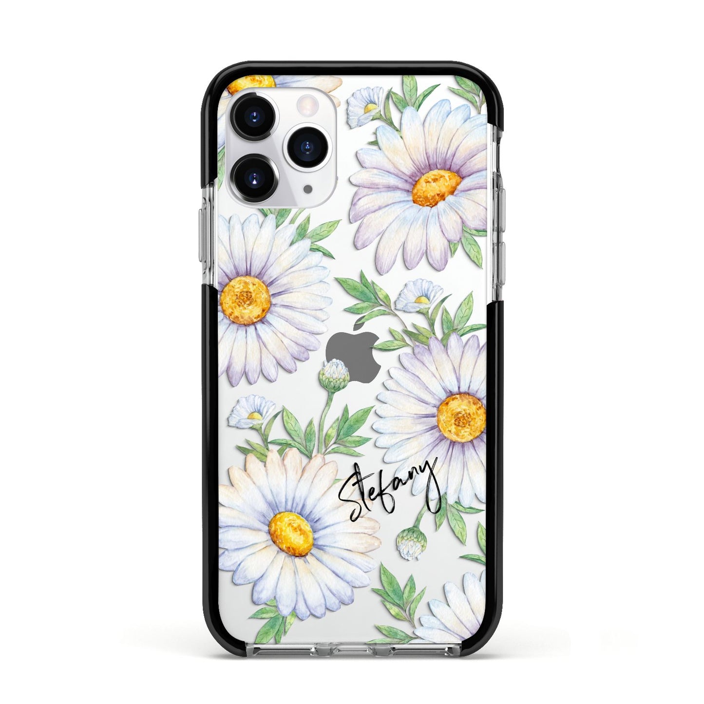 Personalised White Daisy Apple iPhone 11 Pro in Silver with Black Impact Case