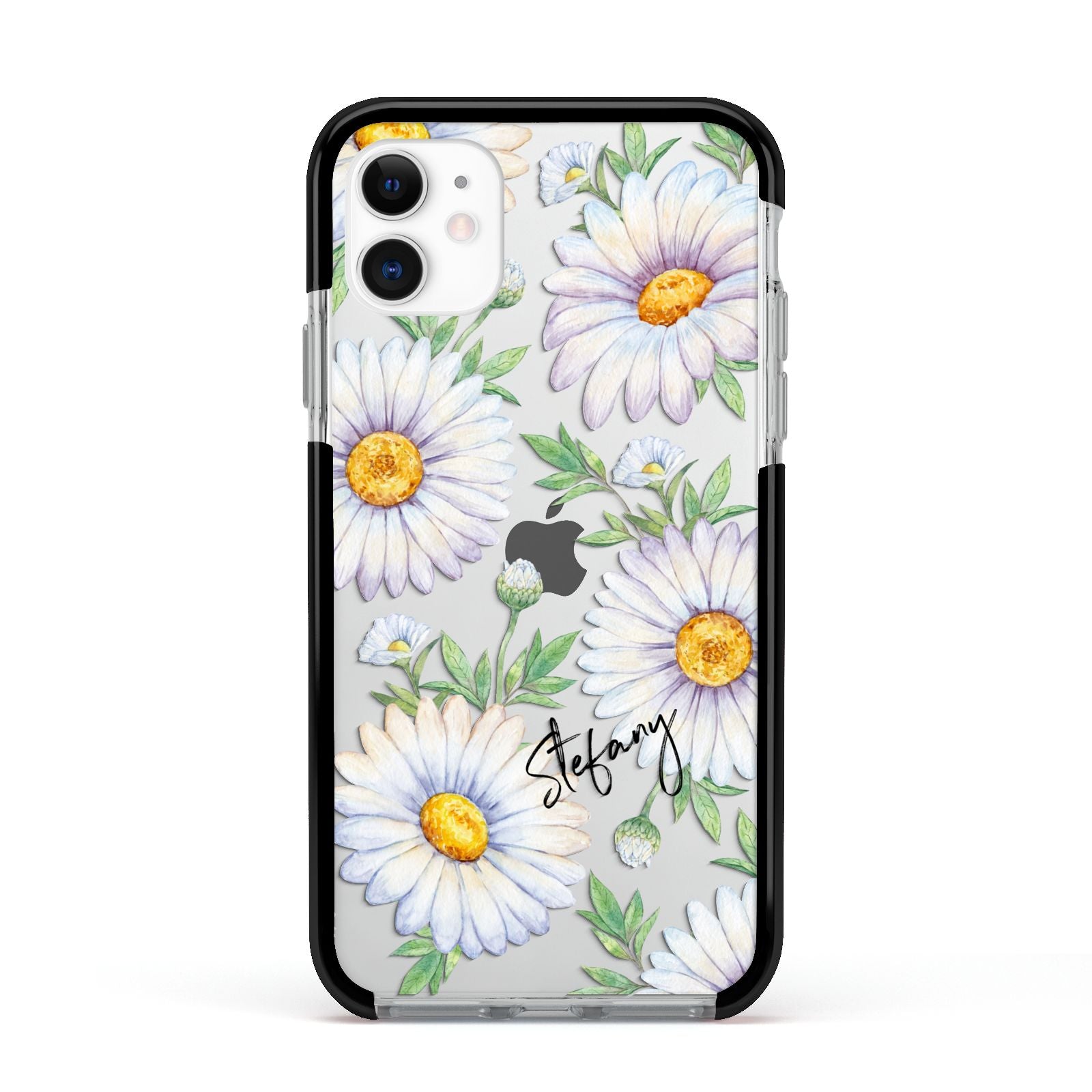 Personalised White Daisy Apple iPhone 11 in White with Black Impact Case