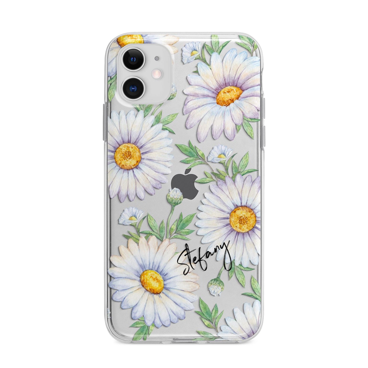 Personalised White Daisy Apple iPhone 11 in White with Bumper Case