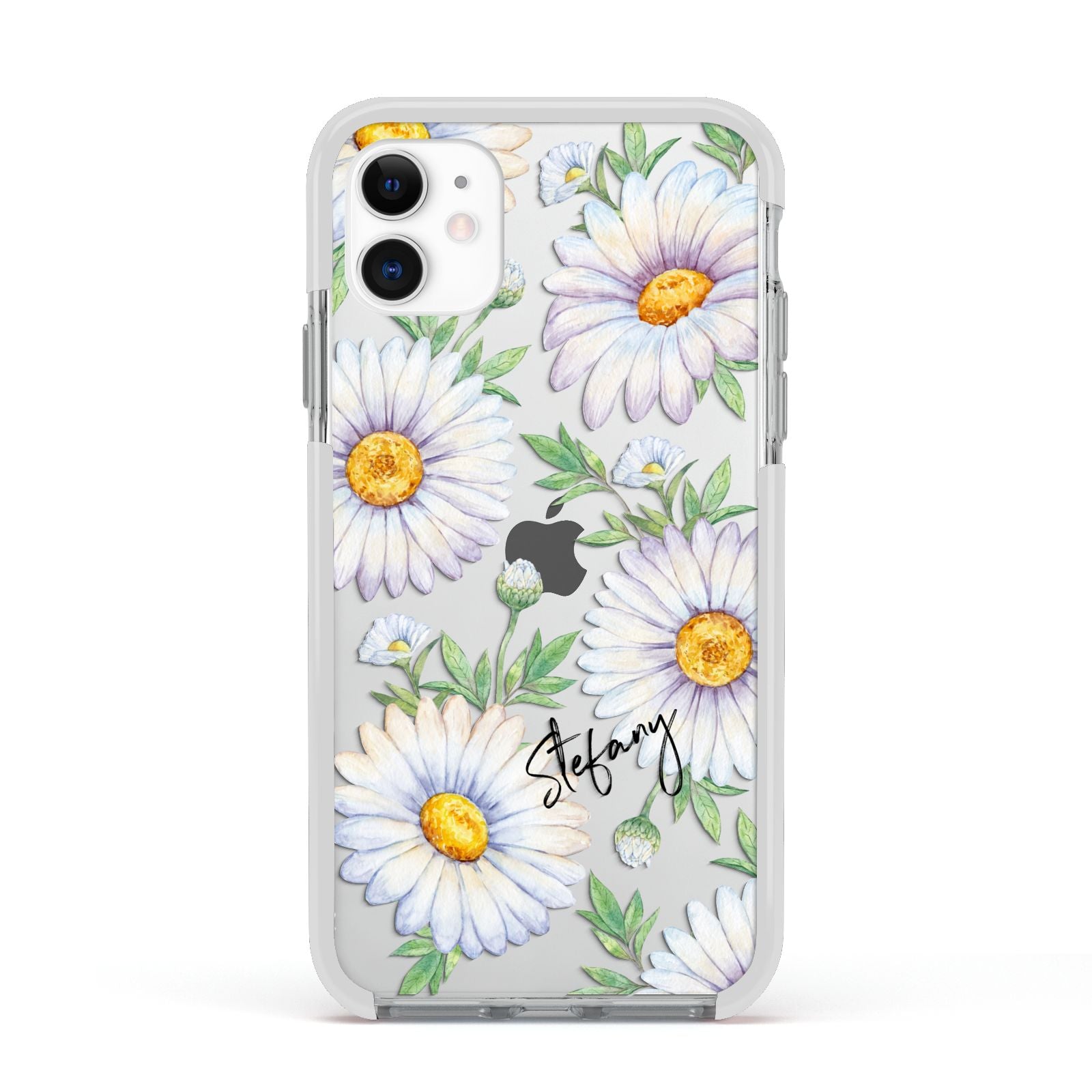 Personalised White Daisy Apple iPhone 11 in White with White Impact Case