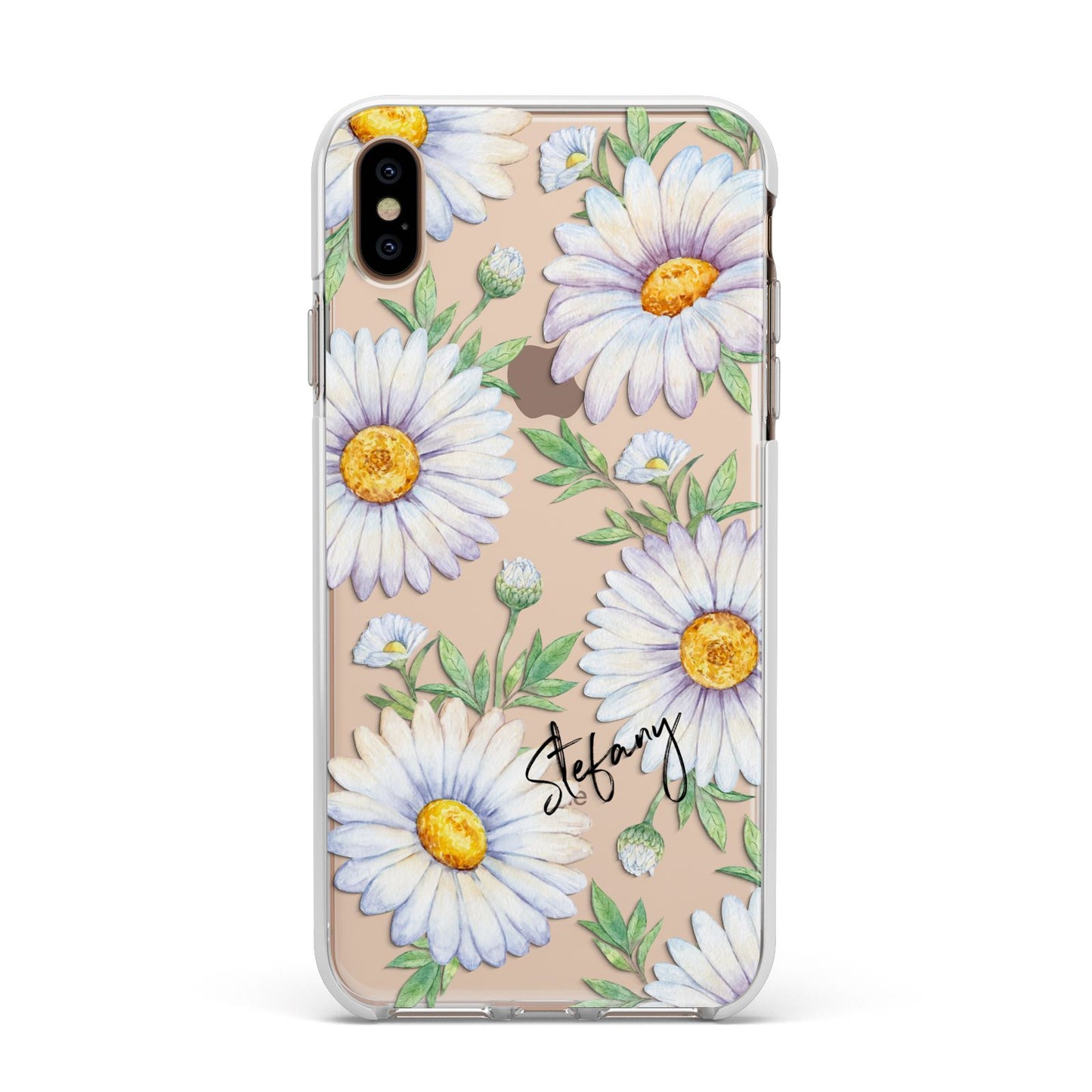 Personalised White Daisy Apple iPhone Xs Max Impact Case White Edge on Gold Phone