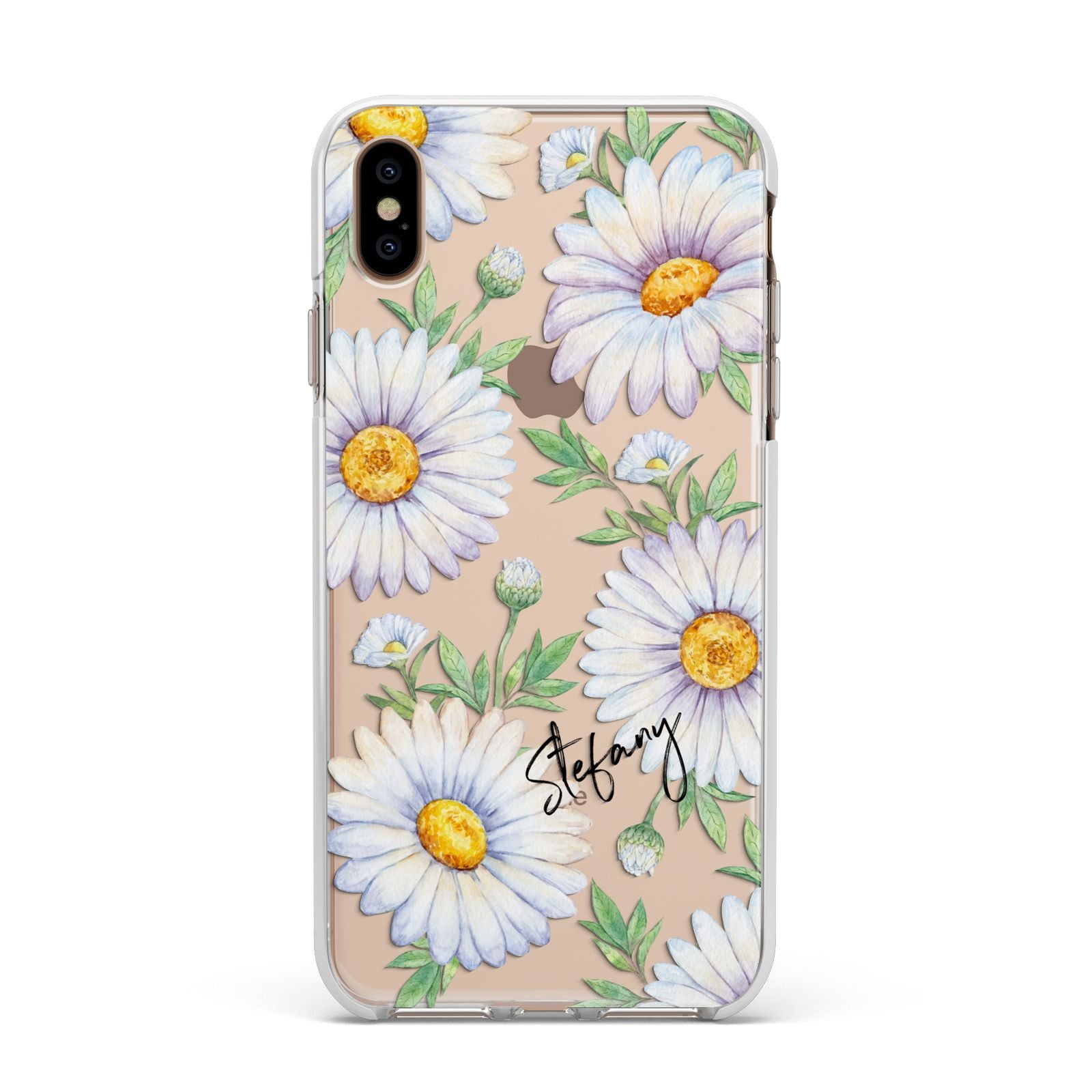 Personalised White Daisy Apple iPhone Xs Max Impact Case White Edge on Gold Phone